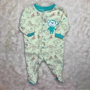 Pekkle Footed Onesie Pajamas Monkey Green /  Blue Size 3 Months